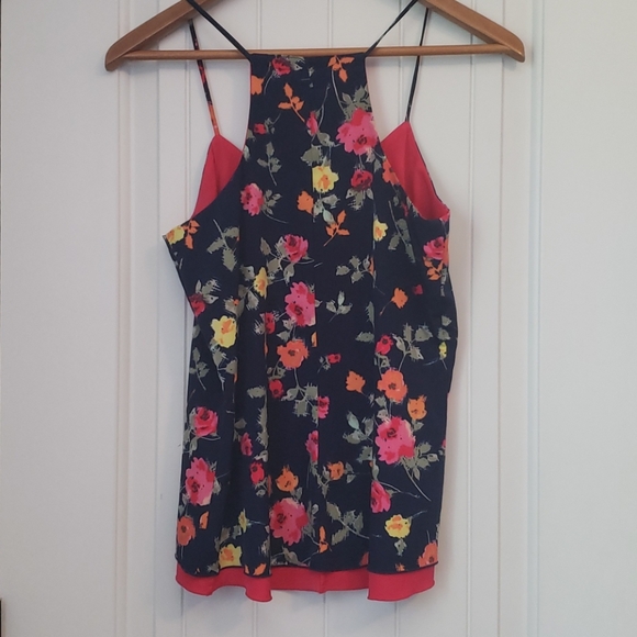 NWOT Reversible Navy Floral & Hot Pink Tank Top - Picture 2 of 2